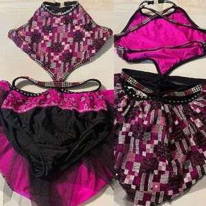 Glamour solo dance costume pink black sequin dress XLC-Extra large child NWOT
